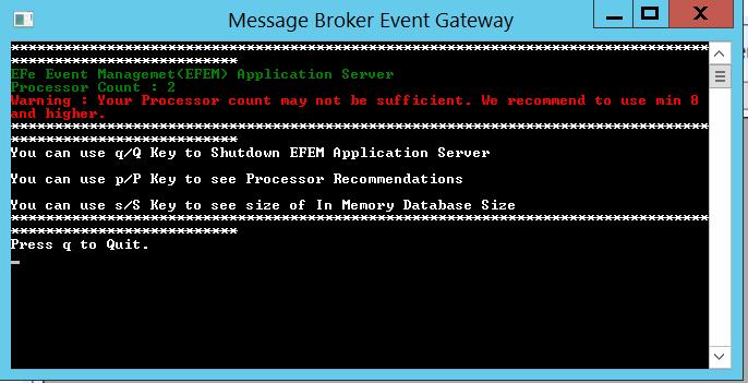 EFEM Application Server başarılı bir şekilde başladığı zaman aşağıdaki gibi bir konsol görünecektir.