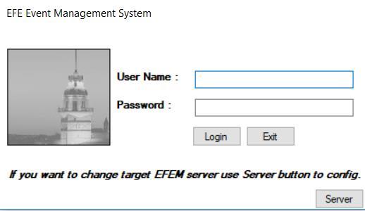 Karşınıza EFEM Application Server a giriş yapabilmeniz için giriş ekranı gelecektir.
