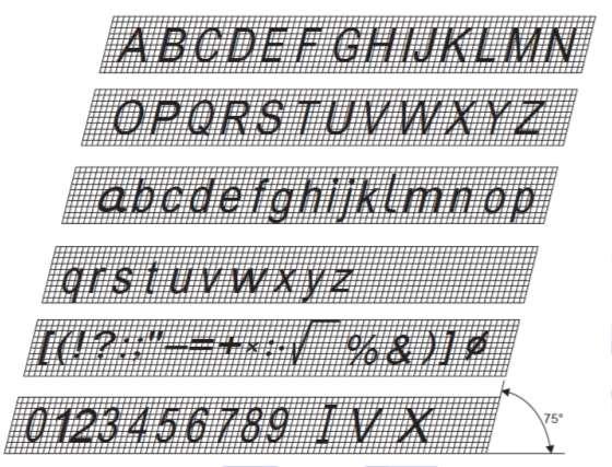 TS 10841 EN ISO 3098-2 e göre standart norm yazılar: Dik yazı (tercih edilen) Eğik yazı Dik yazı Dik yazı Eğik yazı TS 10841EN ISO 3098-2/2002