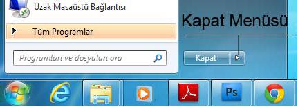 bir işlemin yapılmasını gerektirir. Windows 7 nin düzgün olarak kapatılmaması veri kayıplarına veya sistemde kalıcı arızalara neden olabilir.