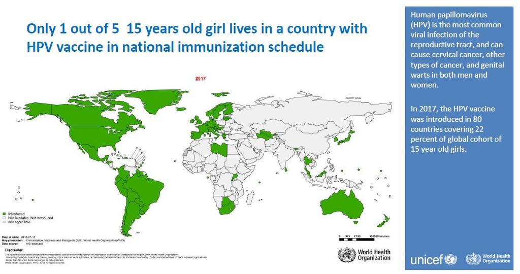 2017 de 80 ülkede HPV aşısı uygulanmıştır.