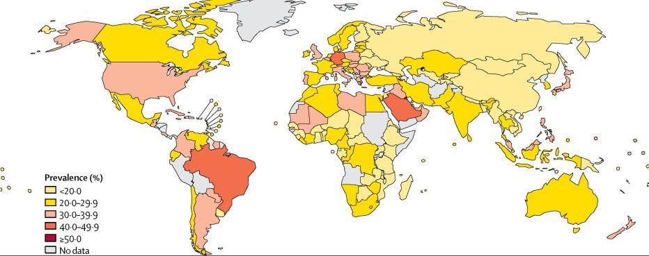 Neden yağlı karaciğer hastalığı oluşur? 2016 da ülkelere göre yetersiz fiziksel aktivite prevalansı Erkek Kadın Yetersiz aktivite prevalansı global olarak %27.