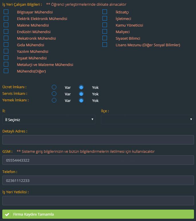Lütfen «Kurumsal E-Posta Adresi» ve «GSM(Cep Telefonu)» bilgisinin doğru girilmesine dikkat ediniz.