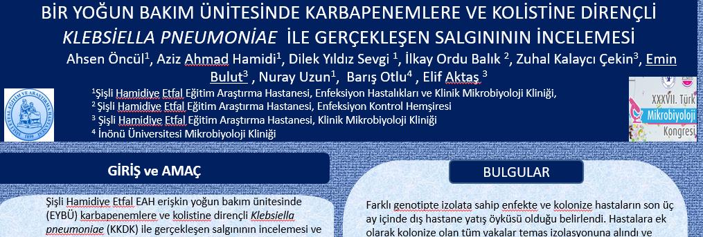 Beş ay içinde YBÜ de yatan 21 hasta Mikrobiyolojik örneklerinde karbapenem ve