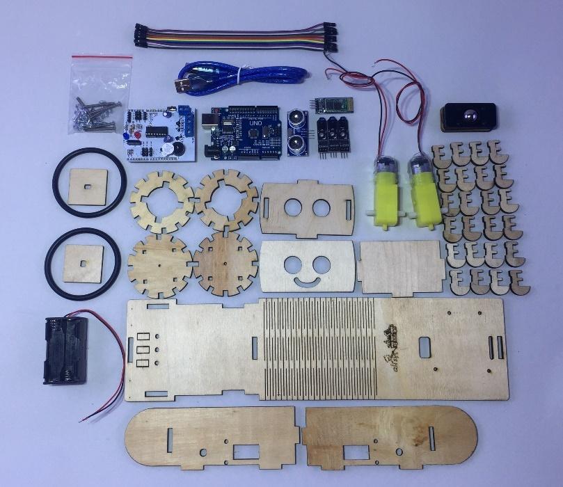 BOXIE ROBOT KUTU İÇERİĞİ 2x Redüktörlü DC Motor 2x Tekerlek 1x Boxie Şasi 1x ArduinoUno 1x USB Kablosu 1x Ali s Robotics Robotik Kartı 1x HC-SR4