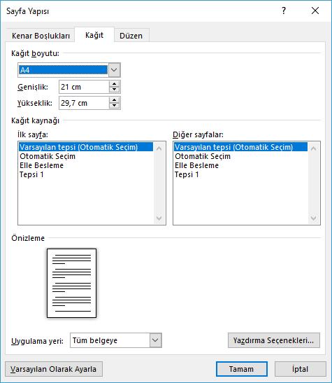 Sayfa Boyutu Word belgeleri farklı sayfa boyutları kullanılarak ölçeklendirilebilir.