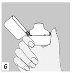 6. ve 7. İnhalasyon cihazını ağızlık parçası yukarıda olacak şekilde tutunuz ve kapağı bastırarak kapatınız.