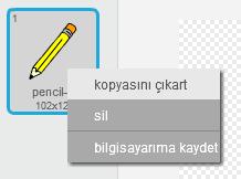 Bunun için kılıklar sekmesinden sarı kalem kılığımızın iki