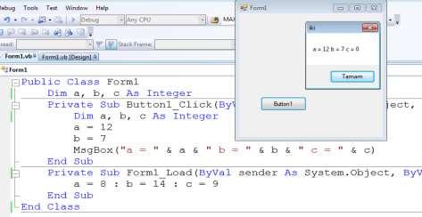 adres //aliatalay.net Böte Bölümü VİSUAL 2008 BASİC ders notlarının bir kısmı 14 Private Sub Button1_Click(ByVal sender As System.Object, ByVal e As System.EventArgs) Handles Button1.