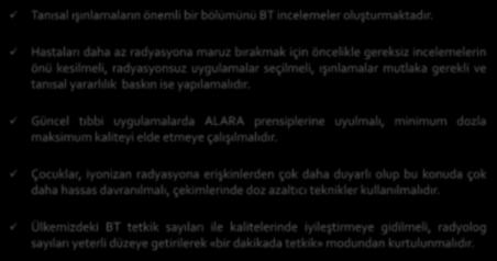 yararlılık baskın ise yapılamalıdır. Güncel tıbbi uygulamalarda ALARA prensiplerine uyulmalı, minimum dozla maksimum kaliteyi elde etmeye çalışılmalıdır.