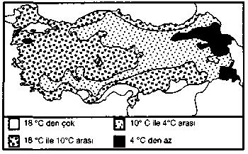 45. Yukarıda Türkiye'nin indirgenmiş Temmuz ayı izoterm haritası verilmiştir. Aşağıdakilerden hangisi bu haritadan çıkarılabilecek doğru bir sonuç değildir?