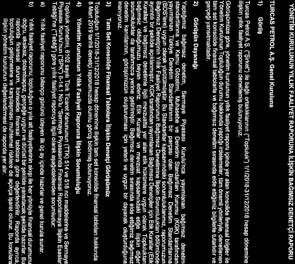 Buıldıng a better Sor;ycr 36685 workıng worıd Is:anbuL - i urkıye YÖNETİM KURULUNUN YILLIK FAALİYET RAPORUNA İLİŞKiN BAĞIMSIZ DENETÇİ RAPORU TURCAS PETROL A.Ş. Genel Kuruluna 1) Görüş ilişkin yıllık faaliyet raporunu denetlemiş bulunuyoruz.