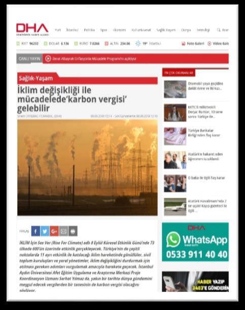 İklim değişikliğine yönelik hazırladığımız yazı birçok medya kuruluşunca yayınlandı 8 Eylül 2018 gerçekleştirilen Rise for Climate İklim İçin Ses Ver