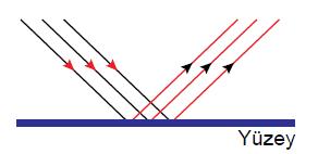 Düzgün yansıma Düz aynaya gön derilen paralel ışık ışınları, yüzeye çarptıktan sonra birbirine paralel olarak yansır.