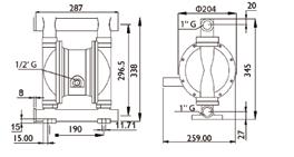 (bileşen) PTFE-A Tam kapasite iletken EPDM (bileşen) NBR iletken EPDM iletken G 1'' 1/2'' 4 m 175 I/dk.