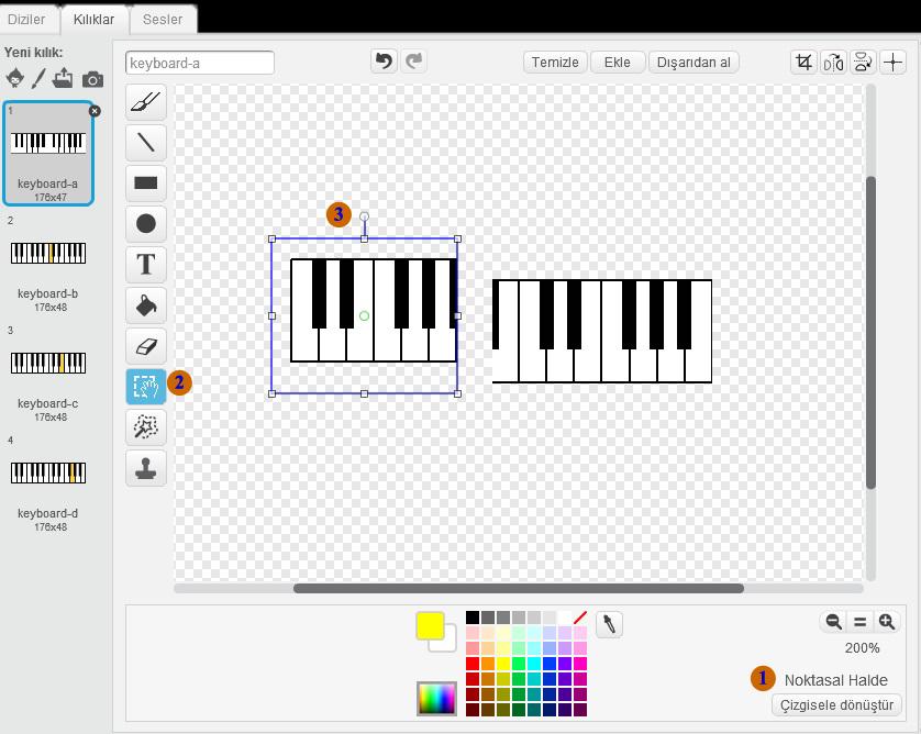 Eklediğimiz Piano-Electric karakterinin kılıklar kısmına gelelim.