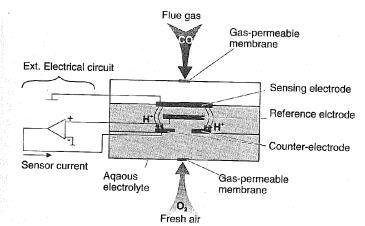Şekil 2. Oksijen Sensörü Şeması Giren gaz olan oksijen zardan geçerek sensör katoduna ulaşır.