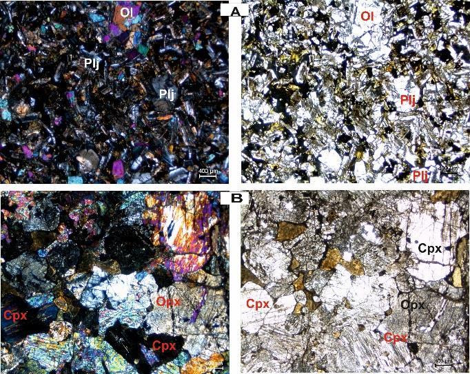 gabro bloğu içerisindeki piroksen ve plajiyoklaz mega kristalleri (GB den bakış), F. Harzburjitler içerisinde piroksence zengin seviyeler (GB dan bakış),g.