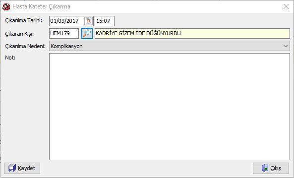 Çıkarılma Nedeni Komplikasyon seçildiği durumlarda;