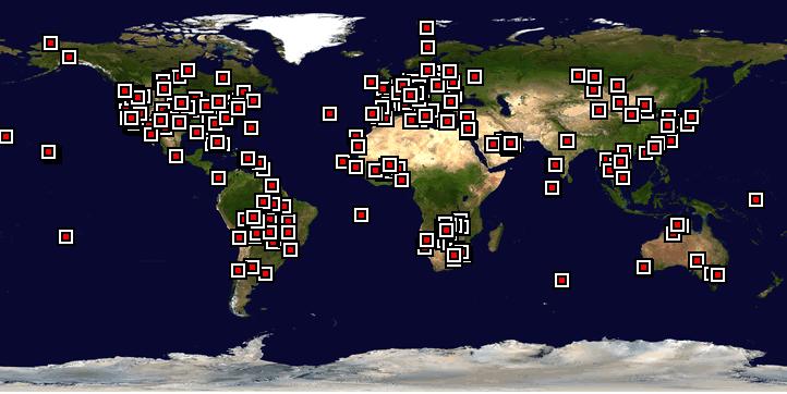 türetilmektedir. Tüm ölçüm ağına ait istasyonlardaki ölçümlerden türetilen veriler internet üzerinden kullanıcıya açıktır. Şekil 4. Küresel AERONET ölçüm ağına ait istasyonların lokasyonları.