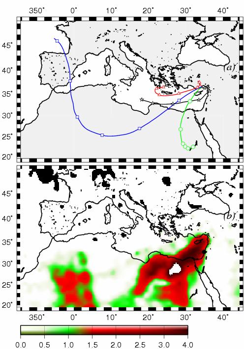 Ayrıca MODIS uydu resmi Mısır kaynaklı toz bulutunun Doğu Akdeniz bölgesine nüfuz ettiğini doğrulamaktadır. Finokalia da ise nssca 2+ en yüksek değerlerinden biri 12-19 Mayıs 23 (nssca 2+ =2.