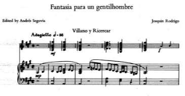Sanz ın tablature halinde yazılmış Villano su Re Majör tonundadır. Rodrigo La Majör tonunu tercih etmiştir. Rodrigo, Gaspar Sanz ın Villanos unda yer alan müzikal fikirlere sadık kalmıştır.