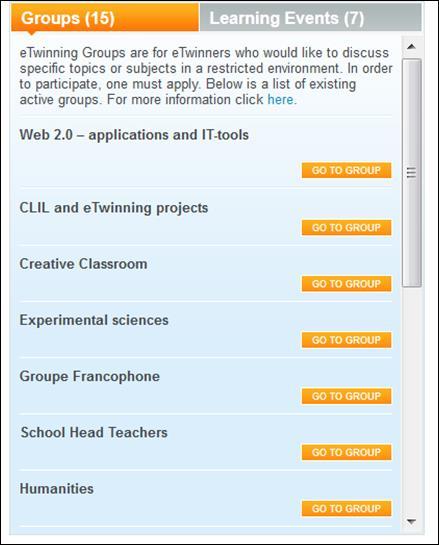 Masaüstü Profesyonel Gelişime yönelik Araçlar etwinning Grupları, konu alanları etrafında kurulmuştur.