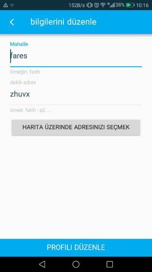 17 VGO 10.1. Profili düzenleme ( Bilgiler) ( mahalle,açık adres ve haritada bölge belirleme gibi bilgileri tamamlama ve düzenleme imkanına sahip olursunuz.