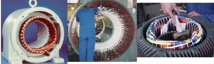 Üç Fazlı Asenkron Motorların Yapısı - Stator Stator Asenkron motorda döner manyetik alanın meydana geldiği duran kısmı olup ince, bir tarafı silisle yalıtılmış alüminyum yada demir sacların
