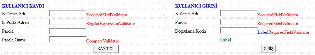 Adım1 Kontroller, sayfa içinde ilgili alanlara eklenir.