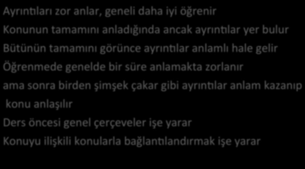 Öncelikle konunun tamamına bir göz atarak genel bir fikir vermeye çalışın Konunun daha önce bildikleri ile ilişkisini kurmaya çalışın