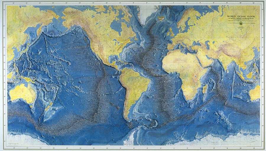 Jeologlar 1957-58 Uluslararası Jeofizik Yılı nda büyük deprem bölgeleriyle eşleşen global okyanus