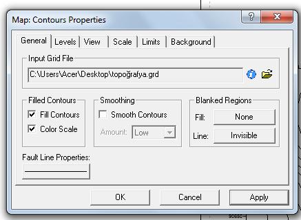 KONTUR HARİTASI ÇİZDİRME İste ile işle ler şu şekildedir:. Map New Contour Map. Açıla pe erede.grd uza tılı dosya seçilir. 3. Ko tur haritası çizdirilir. 4.