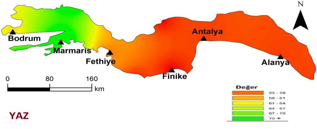 82 GAUN JSS Şekil 10: Çalışma alanında mevsimlik TCI değerleri Kıyı turizmi, Güneybatı Anadolu turizm destinasyonları için diğer turizm türlerinden daha ağır basmaktadır.