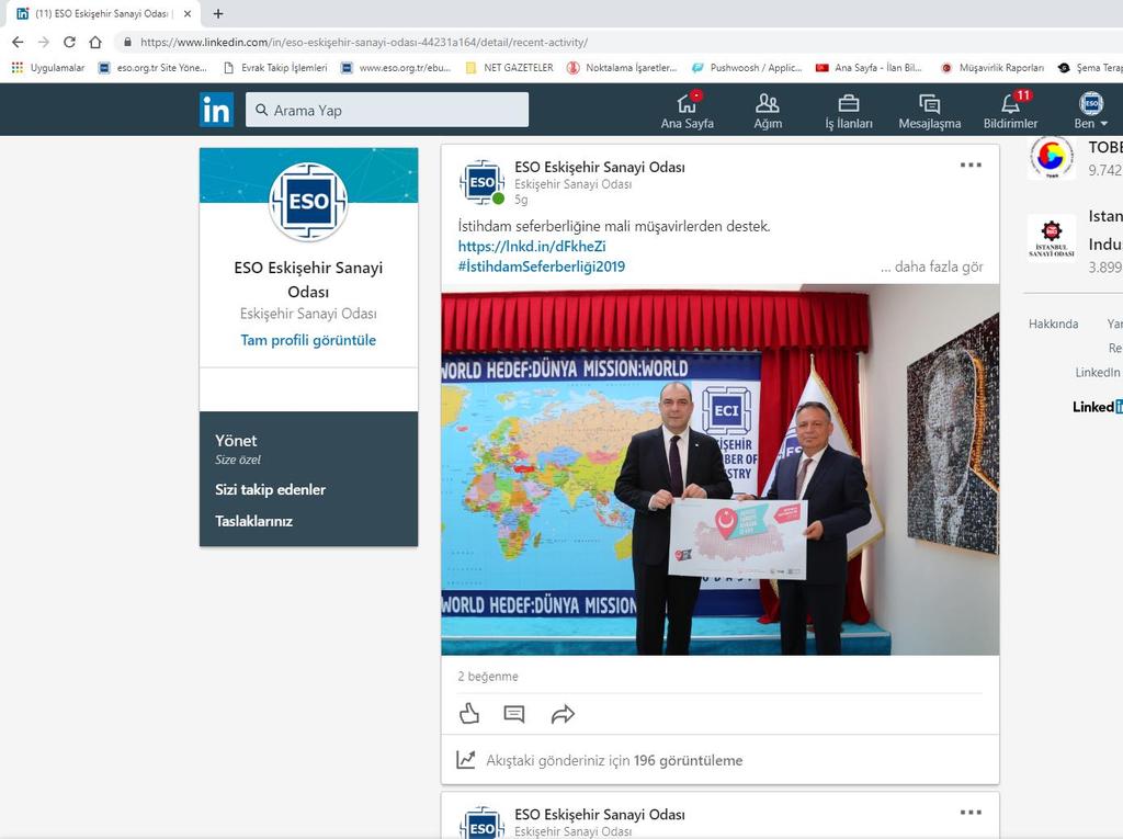 Dijital Medya Tanıtım Duyuruları Eskişehir Sanayi Odası sosyal medya hesaplarından TOBB un İstihdam Seferberliği 2019 tanıtım materyalleri ve yaptığımız faaliyetler
