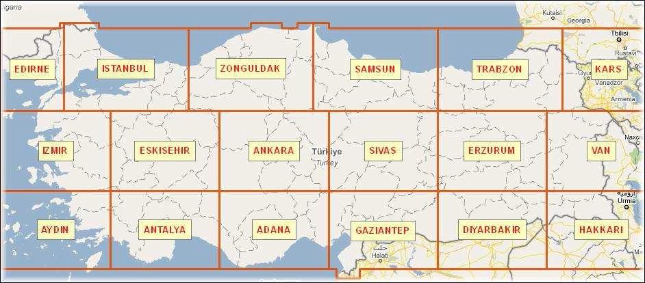 1 coğrafi grid bölgesinin B - D doğrultuda ikiye bölünmesi ile Dünya Paftası" adı verilen 1/1.000.000 ölçekli (6 x 4 boyutlu) paftalar hazırlanır. 1/1.000.000 ölçekli paftaların da dörde bölünmesi ile de 1/500.