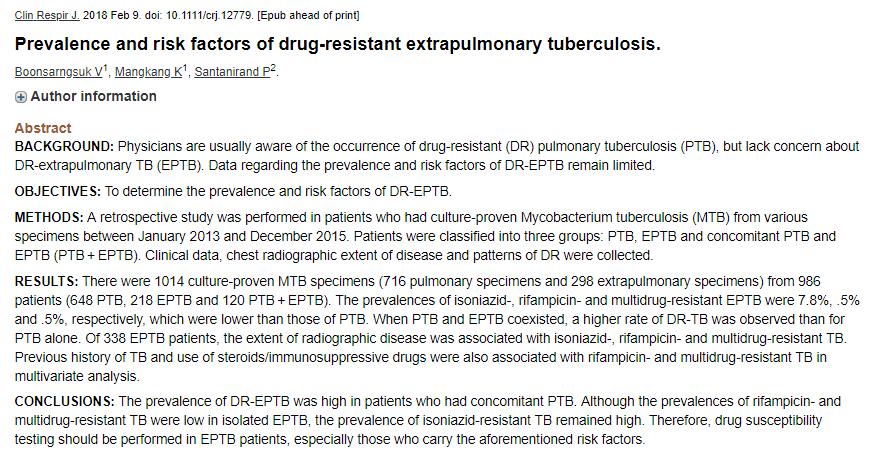 648 PTB 218 EPTB 1014 M. tuberculosis izolatı 120 PTB+EPTB EPTB: izoniazid dirençli %7.8 rifampisin dirençli %0.5 çok ilaca dirençli %0.