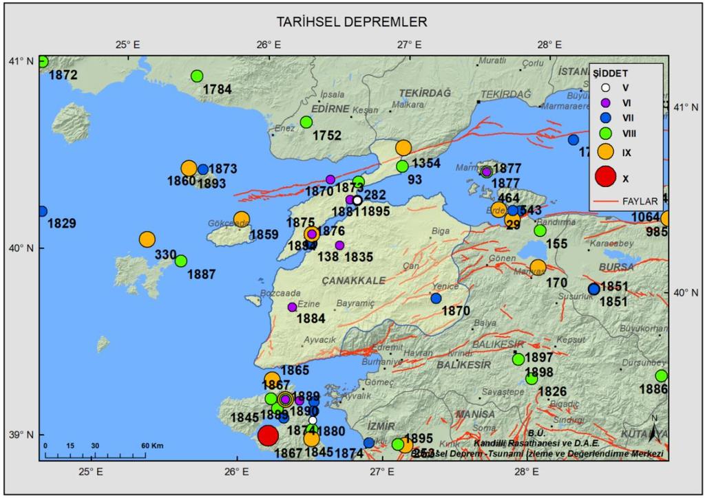 Aletsel Dönemde (M.S. 1900-2018; büyüklüğü M>4.0 KRDAE Deprem Katalogu) il sınırları içerisinde meydana gelen önemli depremlerin büyüklükleri M=7.0-7.9 arasındadır.