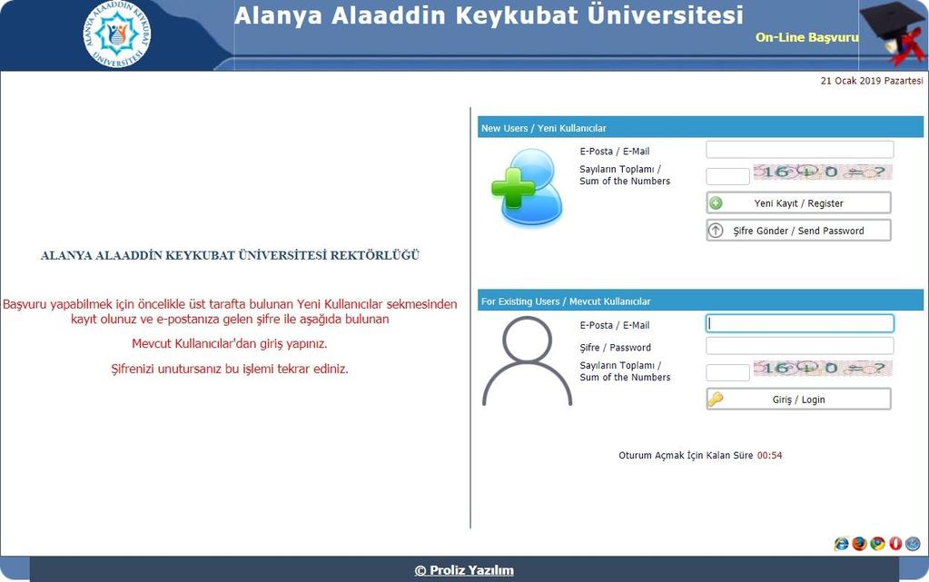 Başvuru 1. Adım (Yeni Kullanıcılar) Başvurunuza başlamak için aşağıdaki linke tıklayınız. https://obs.alanya.edu.tr/oibs/ogrsis/basvuru_login.