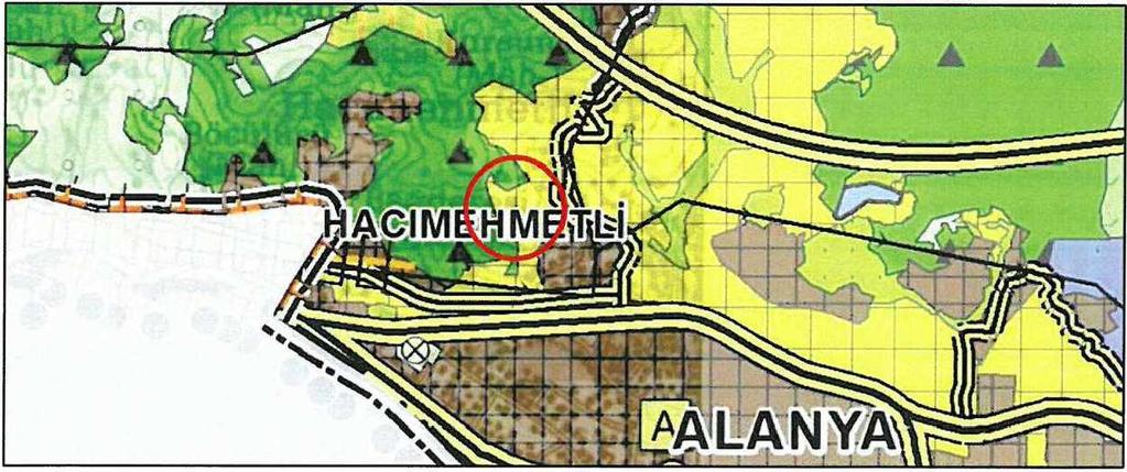 3. ÜST VE ALT ÖLÇEKLİ PLANLAR Şekil 3. Kadastral Durum Planlama alanını da kapsayan bölgede üst ölçekli 1/100.000 ölçekli plan Antalya Büyükşehir Belediye Meclisinin 12.01.