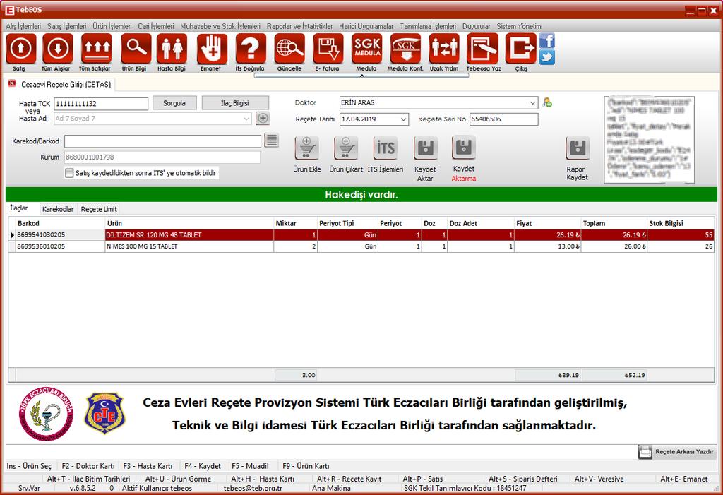 Reçetedeki ilaçların eşdeğeri verilecek ise ilaç seçilip F5 tuşu