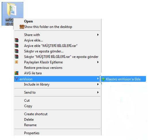 9.Klasör Ekleme Masaüstünüzden envision Agent klasör ekleme için sisteme eklenilmesi istenen