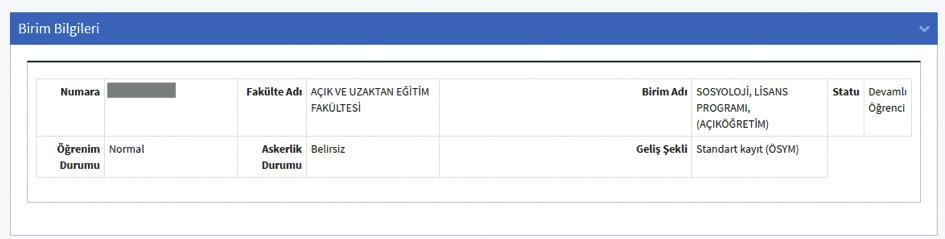 Adayın, AKSİS otomasyon sistemi Özlük Bilgileri kategorisinde Birim Bilgileri başlığı altında ki