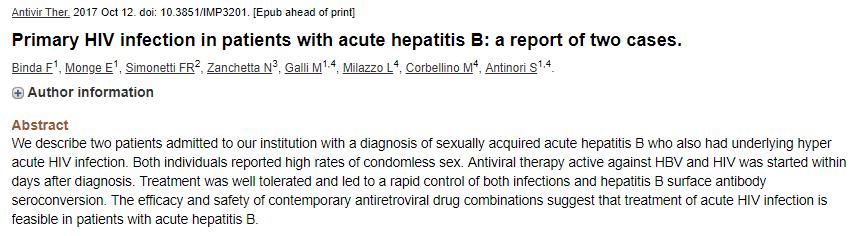 Akut HBV ve akut HIV infeksiyonu olan 2 olgu bildirilmiş İkisinde de