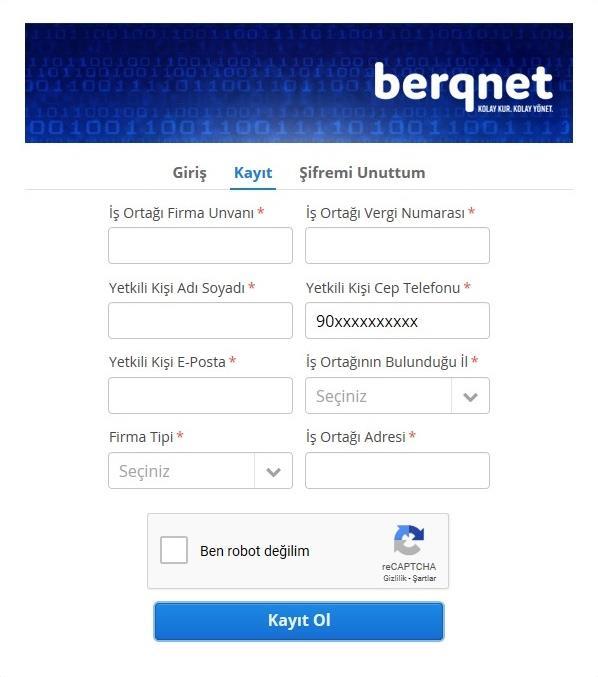 Berqnet İş Ortağı Portalı Berqnet İş Ortağı Portalı, iş ortaklarının kurdukları cihazları kaydederek kolayca takip edebilmelerini sağlamak amacıyla hayata geçirilmiştir.