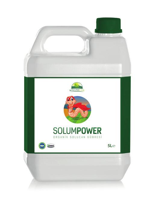 ORGANİK SIVI SOLUCAN GÜBRESİ Ürün Özellikleri SolumPower, %100 organik sıvı solucan gübresi olup bitkinin Solum2Soil'le taban gübrelemesi yapıldıktan sonra üst gübrelemesinin yapılarak bitkiye