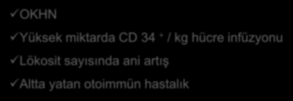 RİSK FAKTÖRLERİ OKHN Yüksek miktarda CD 34 + / kg