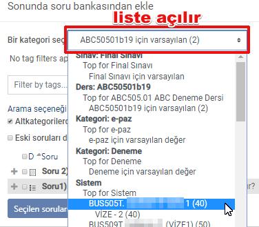 Sınava Soru Bankasından Soru Ekleme Açılan