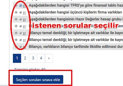 Sınava Soru Bankasından Soru Ekleme Sonraki pencereden