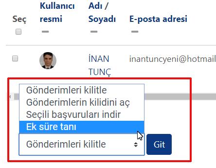 Ödev Ekleme Sayfanın altındaki açılır listede bulunan